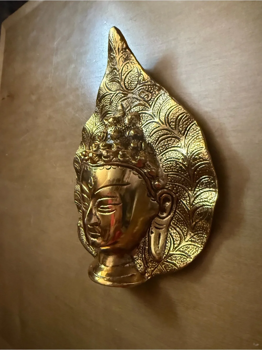 Brass Buddha Head Wall Art - Gold Decorative Sculpture